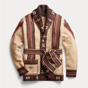 RRL Ralph Lauren Jacquard Knit Ranch Belted Cardigan M Navajo NWOT HTF!